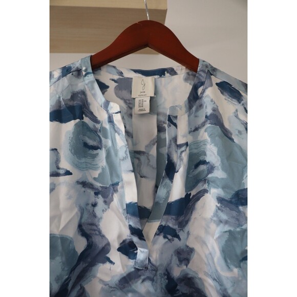 Joie Womens XL Blue 100% Silk V Neck Dolman Sleeve Oversized Floral Flowy Fairy - Picture 2 of 7